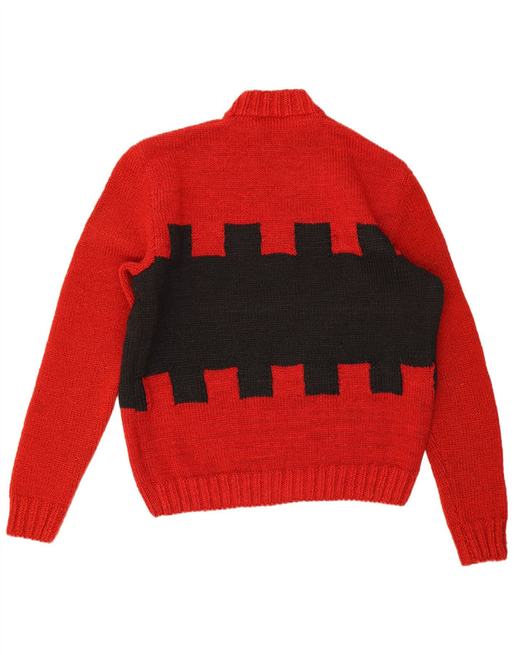 Vintage męski sweter z golfem, duży czerwony geometryczny