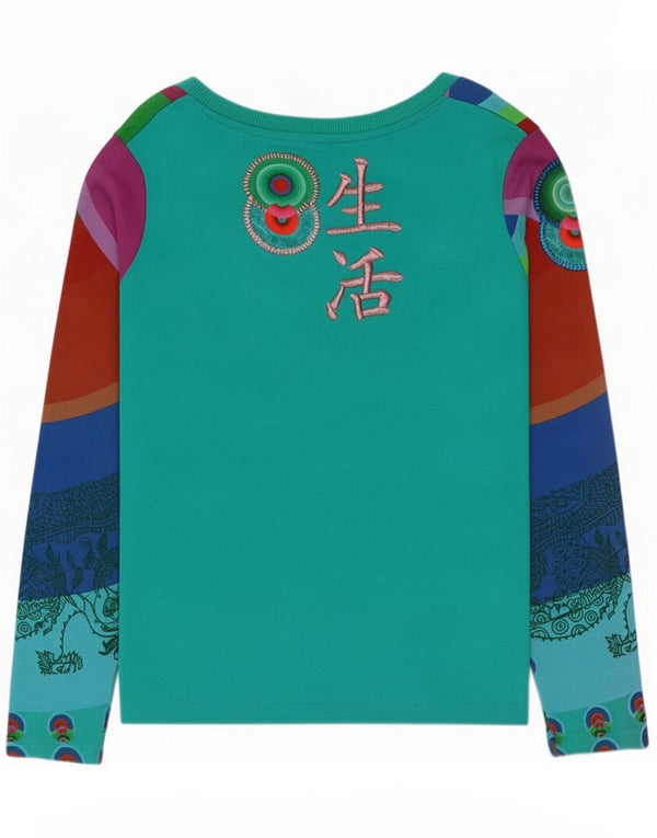 Damski graficzny top Desigual z długim rękawem, UK 14, duży, wielokolorowy paisley