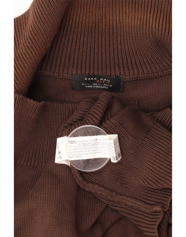 Męski sweter Zara, duży, brązowy, bawełniany
