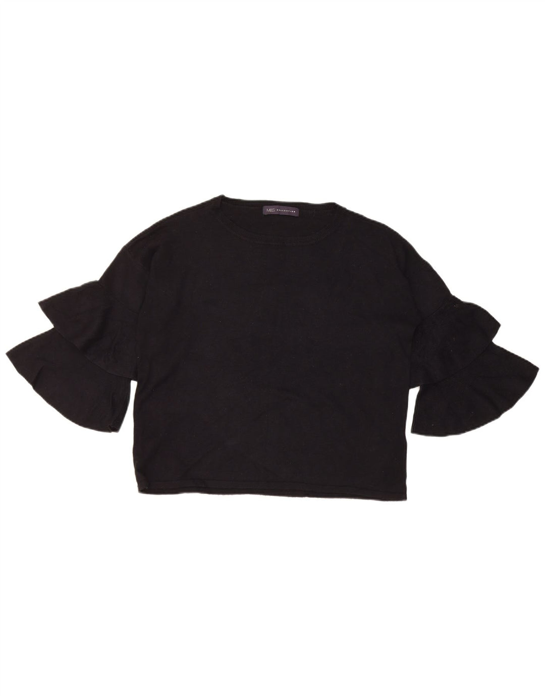 Marks & Spencer Damski top oversize z rękawem 3/4, UK 8, mała, czarna wiskoza