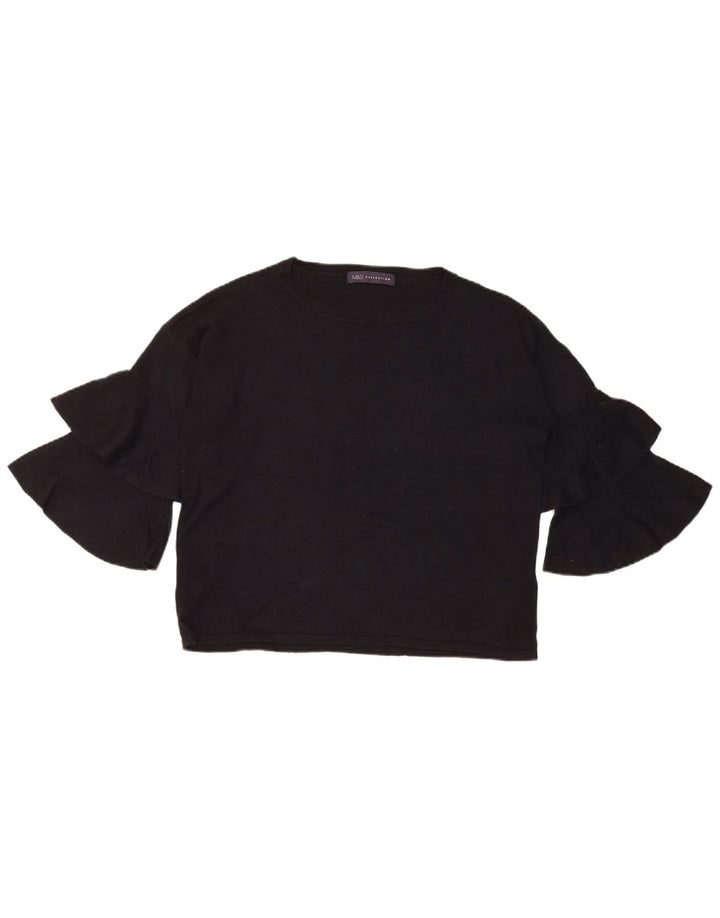 Marks & Spencer Damski top oversize z rękawem 3/4, UK 8, mała, czarna wiskoza