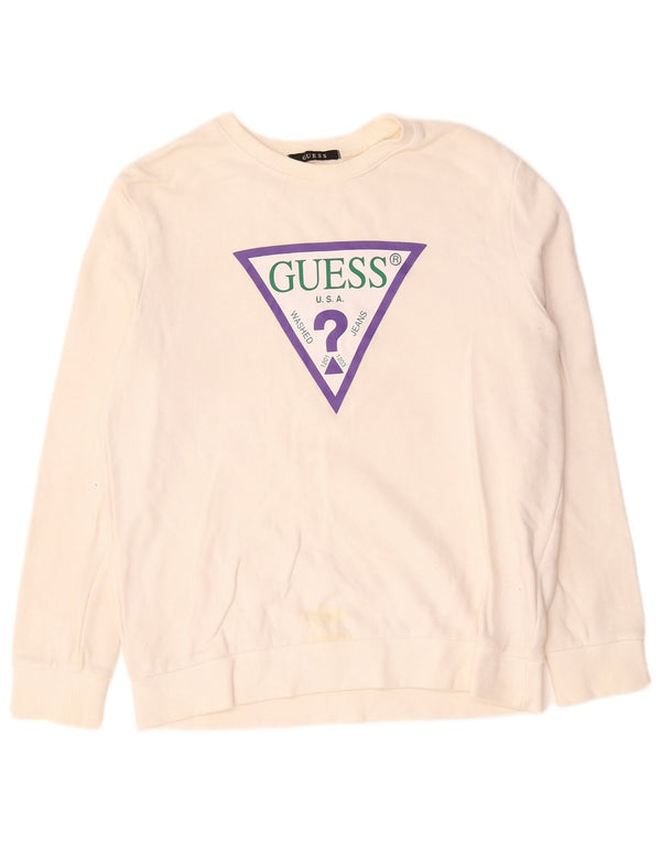 Damska bluza Guess z grafiką, UK 14, średnia, biała, bawełniana