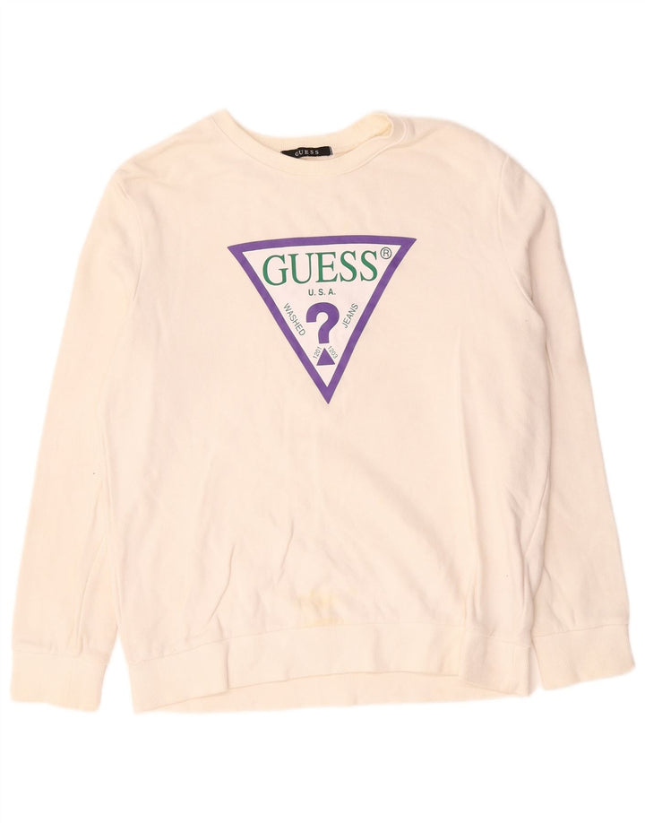Damska bluza Guess z grafiką, UK 14, średnia, biała, bawełniana