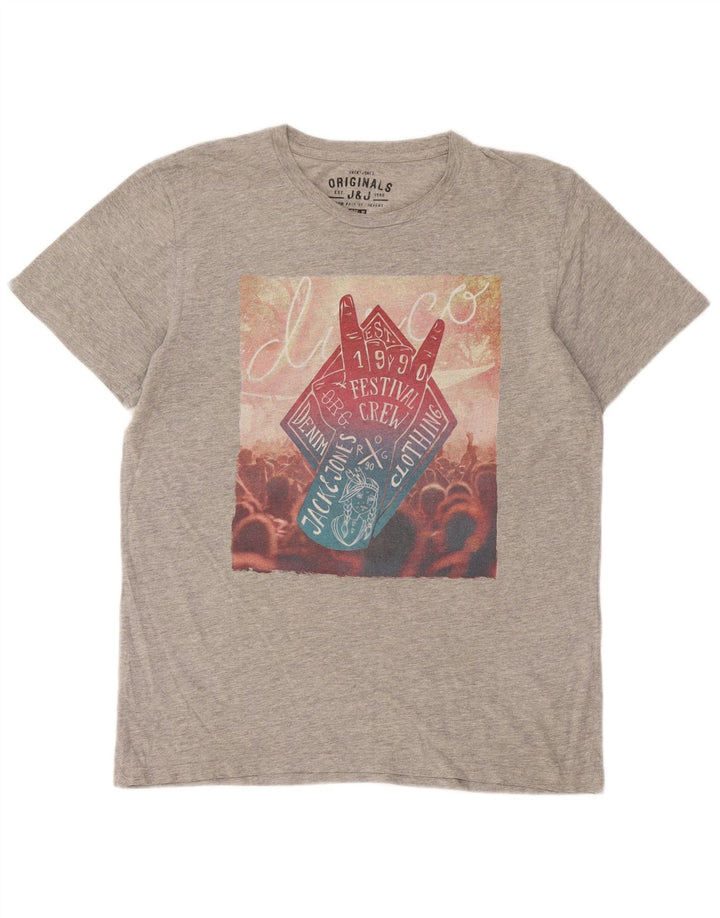 Męski T-shirt z grafiką Jack & Jones, średni szary
