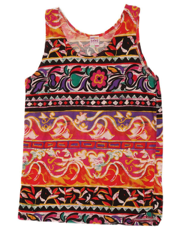 Top damski w stylu vintage, kamizelka UK 14, duża, wielokolorowa, bawełniana w kwiaty, retro