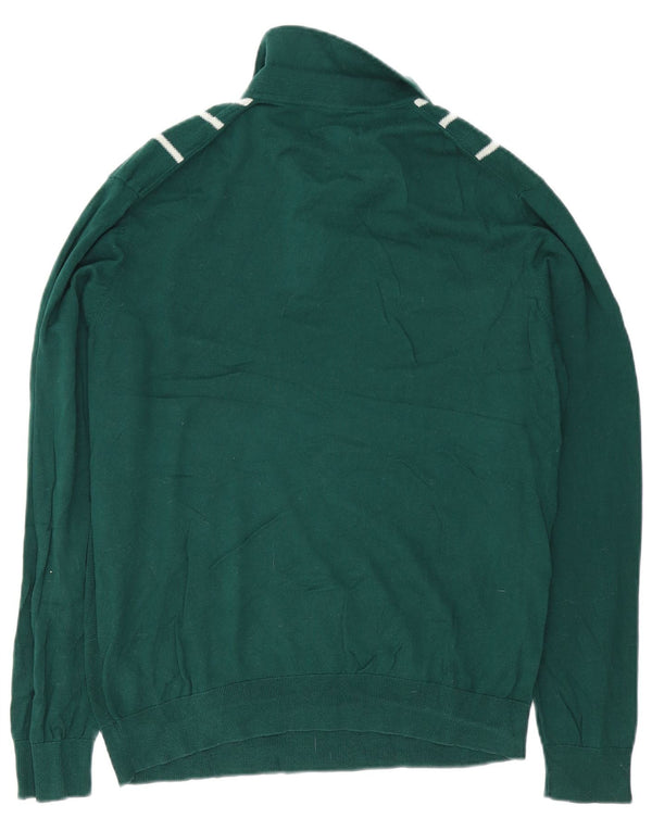 Marks & Spencer Mens Polo Neck Jumper Sweater Large Green Striped Cotton