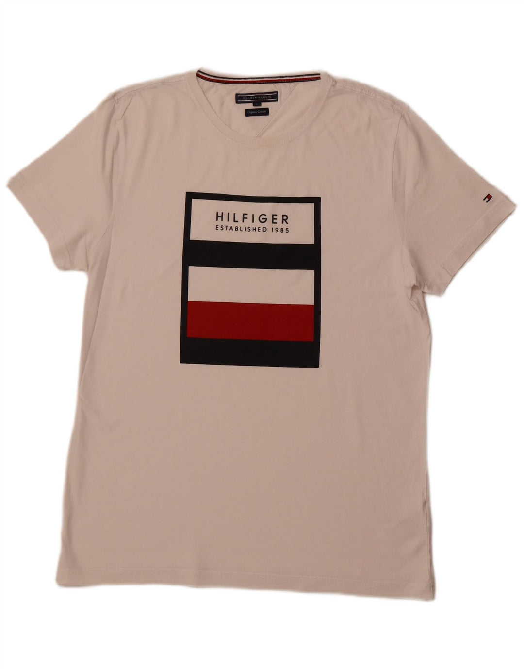 Męski T-shirt z grafiką TOMMY HILFIGER, duży, biały, bawełniany