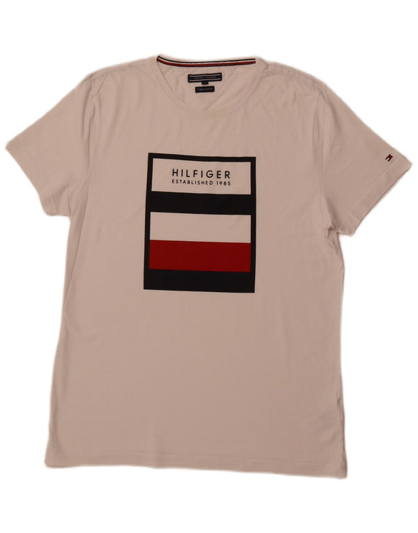 Męski T-shirt z grafiką TOMMY HILFIGER, duży, biały, bawełniany