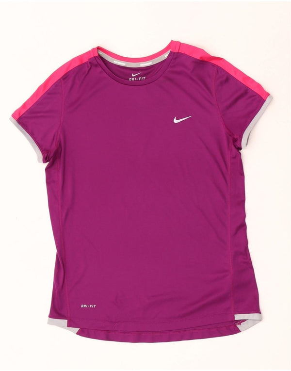 T-shirt dziewczęcy Nike Dri Fit 13-14 lat XL Fioletowy poliester z blokami kolorów
