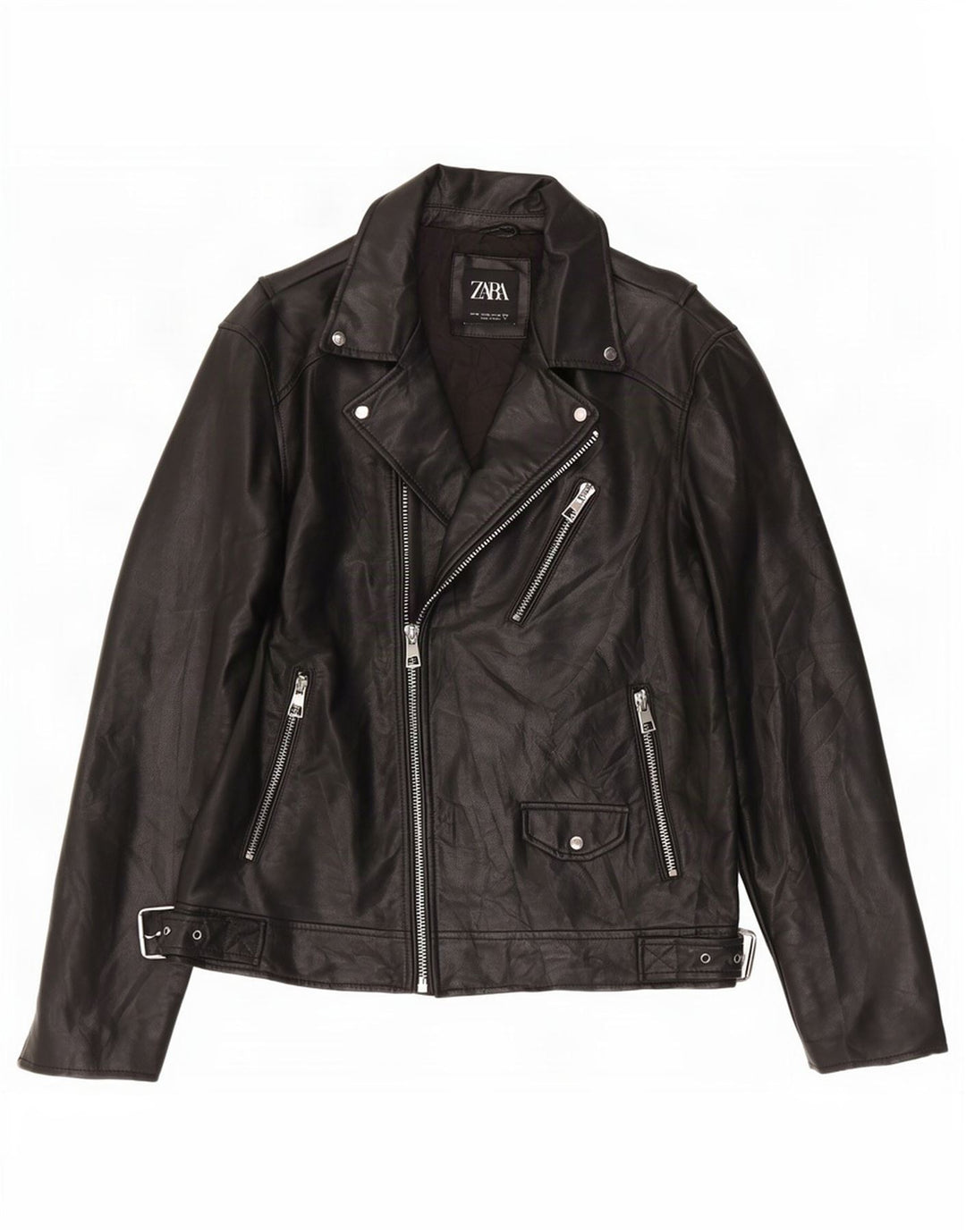 Męska kurtka motocyklowa Zara ze sztucznej skóry UK 42 XL, czarna, poliuretanowa