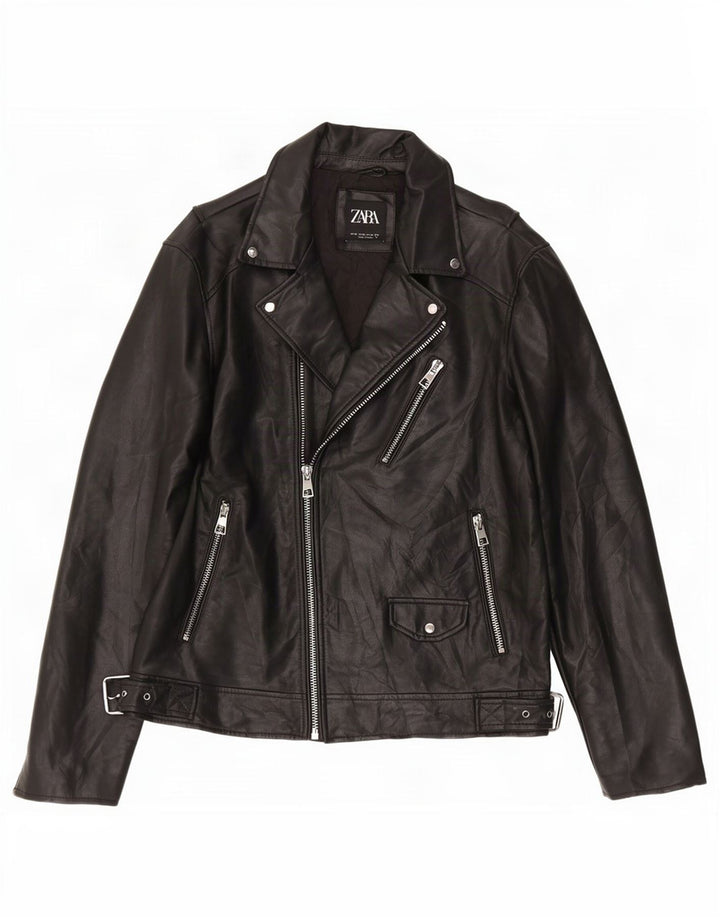 Męska kurtka motocyklowa Zara ze sztucznej skóry UK 42 XL, czarna, poliuretanowa