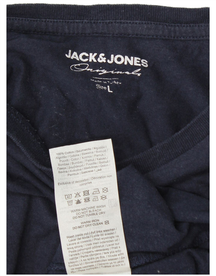 Męski top graficzny Jack & Jones z długim rękawem, duży, granatowy, bawełniany