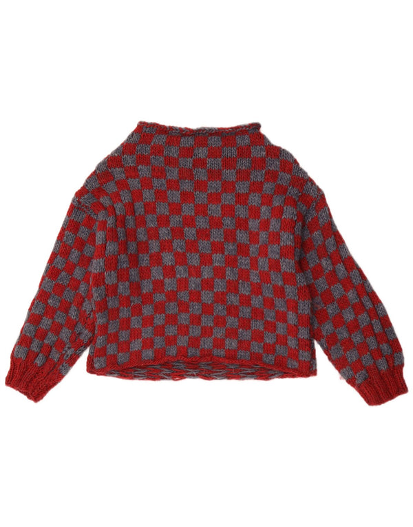 Sweter damski w stylu vintage z dekoltem w łódkę UK 14, średni bordowy geometryczny