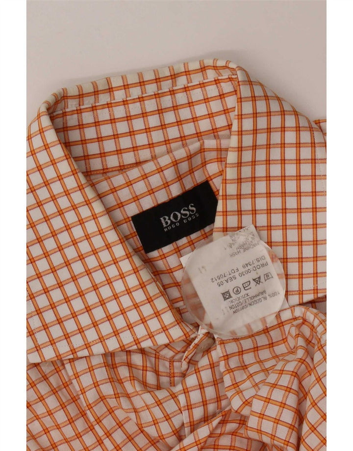 Koszula męska Hugo Boss, bawełniana w średnią pomarańczową kratkę