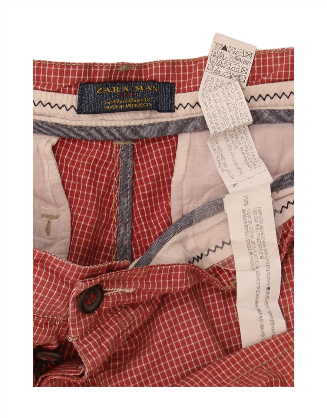 Męskie spodenki chino Zara EU 42 Large W32, bawełniana czerwona krata