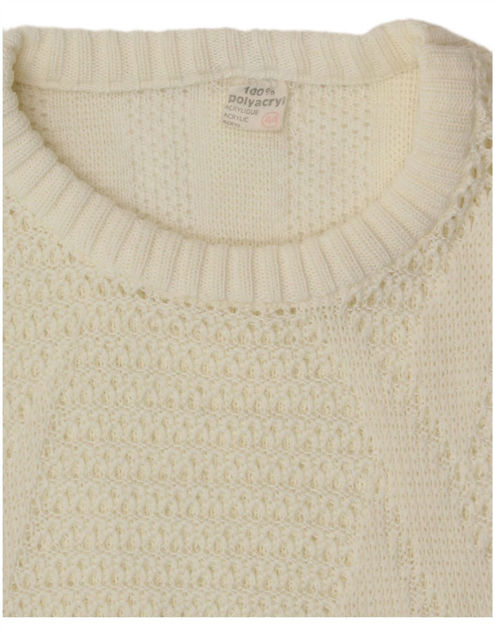 Damski sweter z okrągłym dekoltem w stylu vintage IT 44, średni, złamany biały akryl