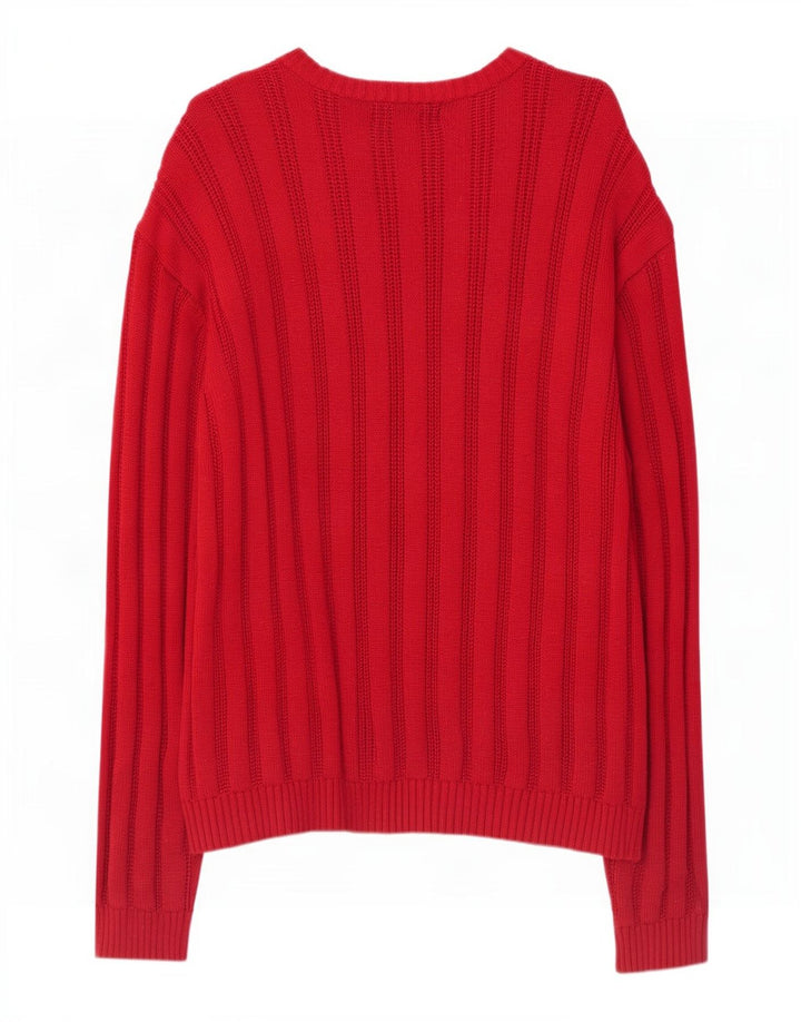 Męski sweter Chaps z dekoltem w łódkę, duży, bawełniany w czerwone paski
