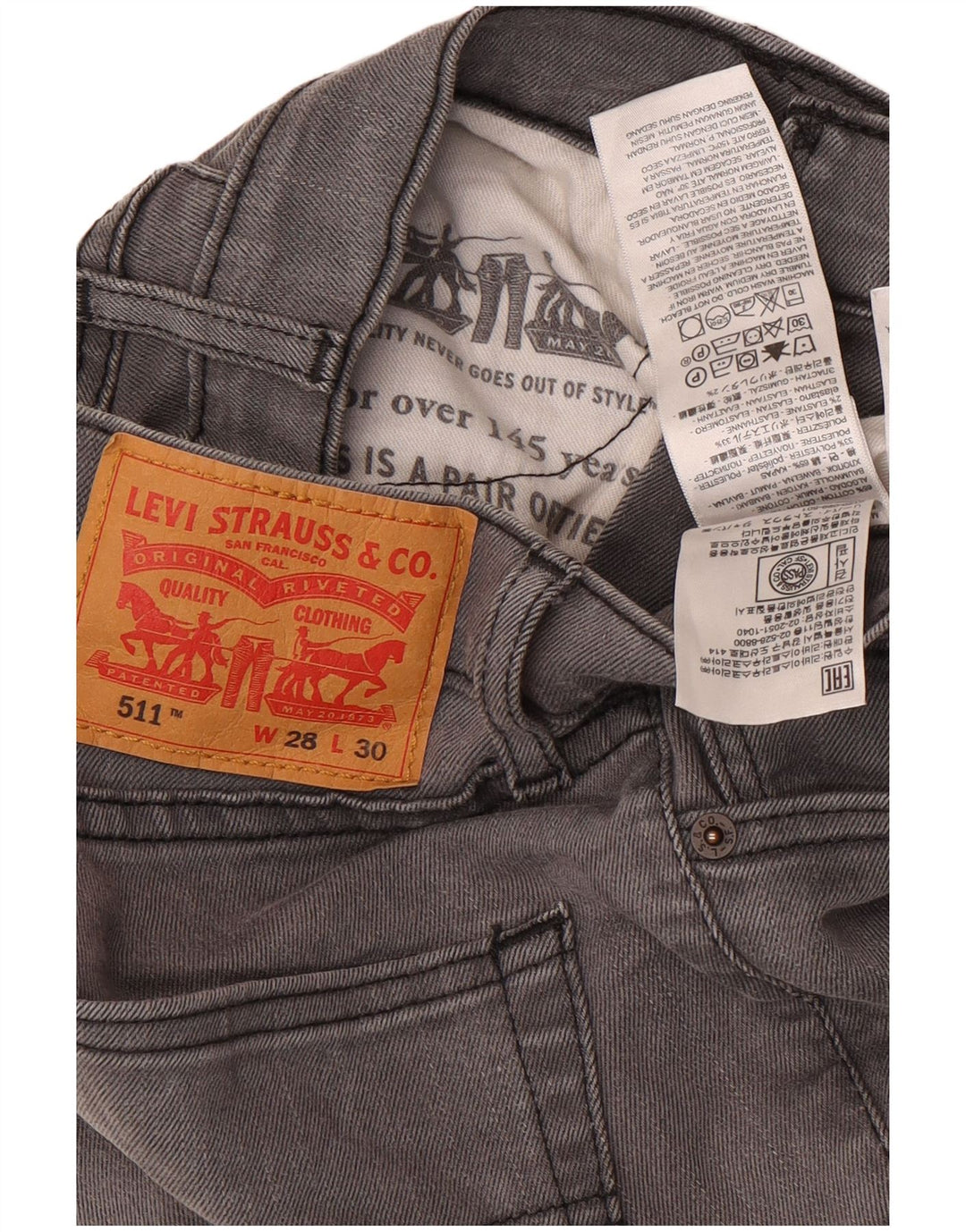 Męskie jeansy Levi's 511 Slim W28 L30 Szara bawełna