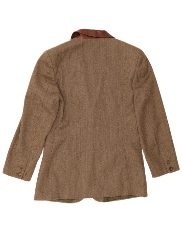 Vintage damska marynarka zapinana na 2 guziki UK 14, średnia khaki w jodełkę