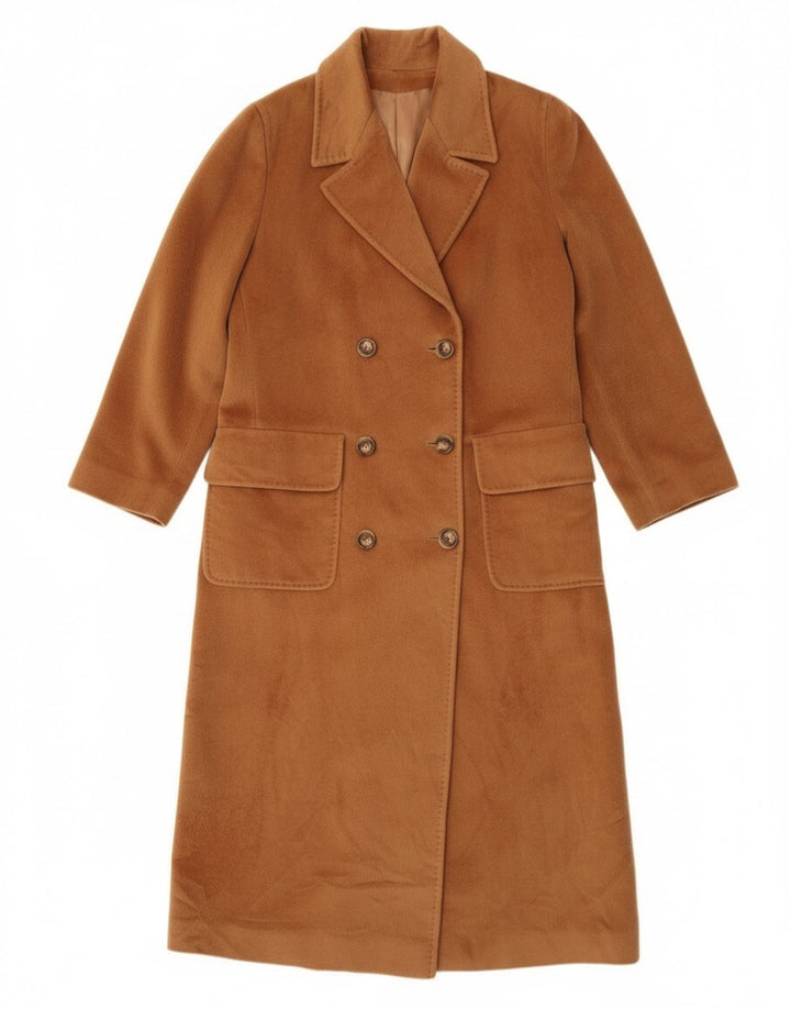 Dwurzędowy płaszcz damski Piacenza UK 14, duży, brązowy, wełniany