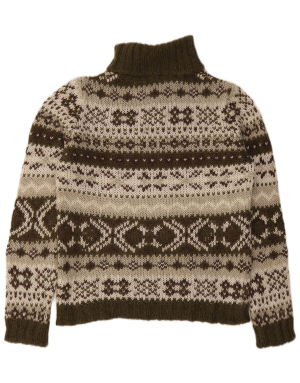 Damski sweter z golfem Benetton UK 10 Small Khaki Fair Isle