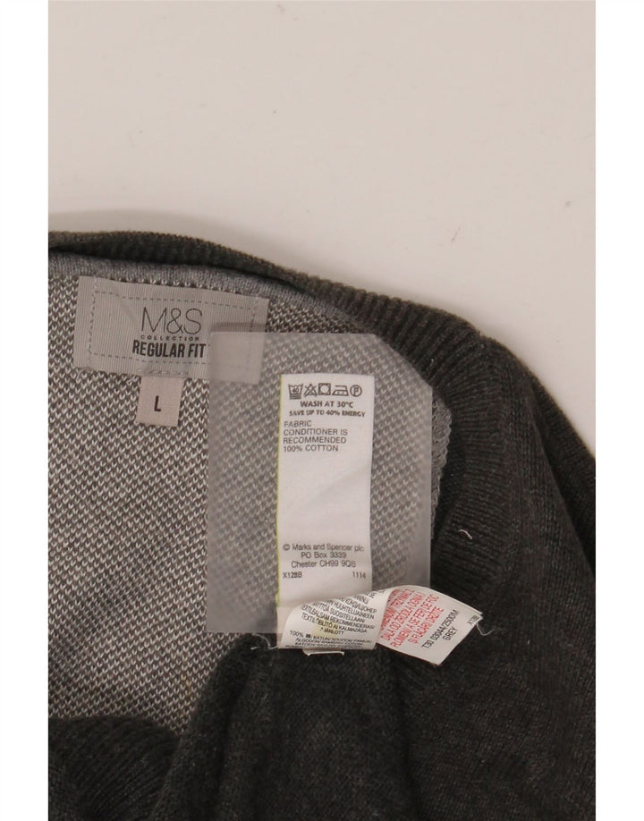 Marks & Spencer Męski sweter o regularnym kroju z dekoltem w kształcie litery V, duży, szary, bawełniany