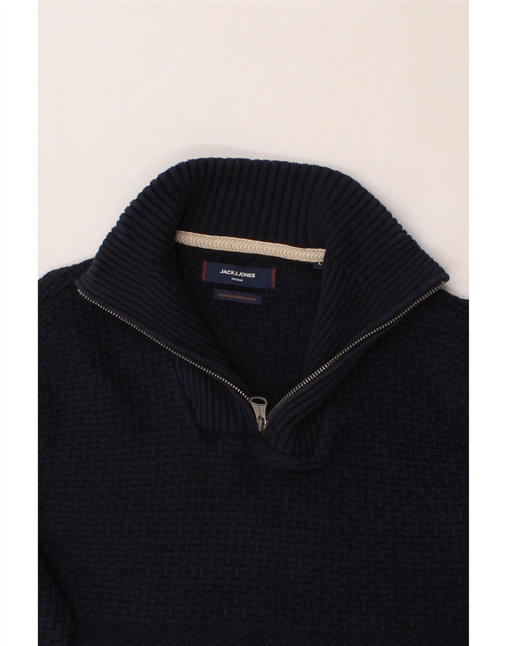 JACK & JONES Mens Zip Neck Jumper Sweater Large Navy Blue Cotton Vintage Jack & Jones and Second-Hand Jack & Jones from Messina Hembry 