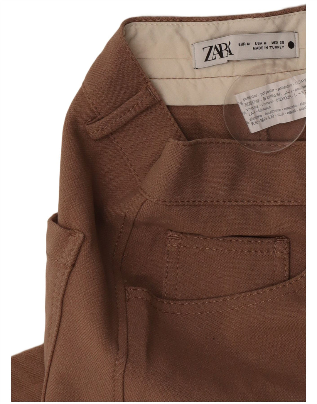 Damskie spodnie codzienne z szeroką nogawką Zara, średnie W28 L30, brązowy poliester