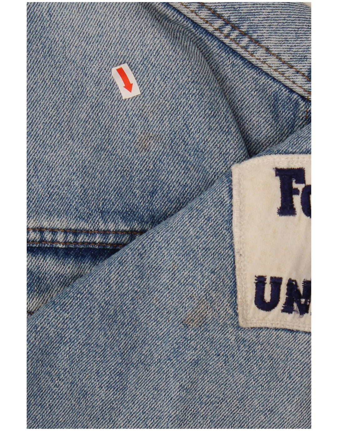 Damska kurtka jeansowa UNIFORM Crop Graphic UK 14, duża niebieska