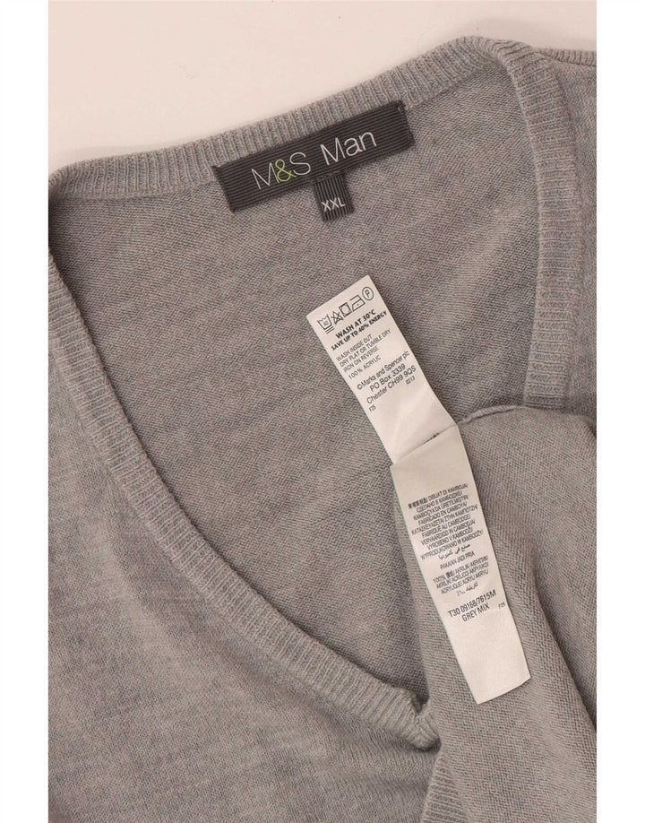 Marks & Spencer Męski sweter z dekoltem w kształcie litery V, 2XL, szary akryl