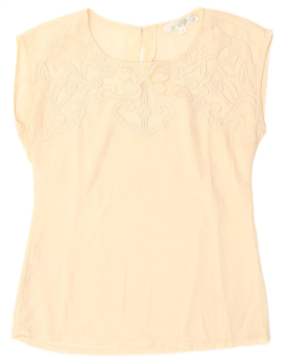 Bluzka damska Vintage Top UK 12 Średni Beżowy Kwiatowy Poliester