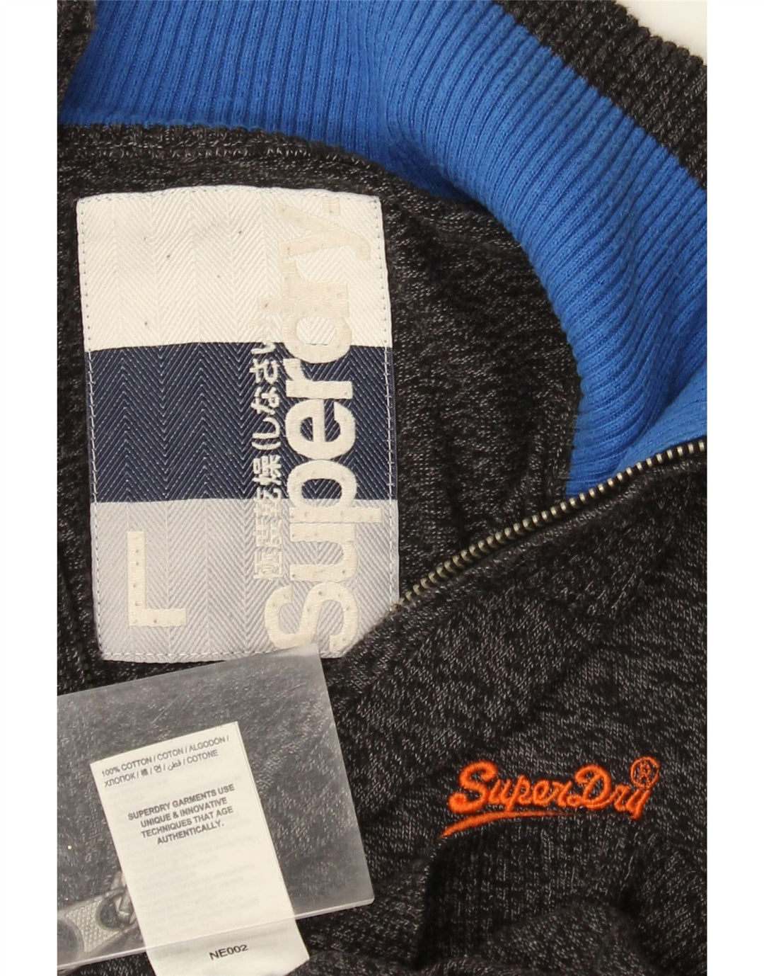 Męski sweter z zamkiem błyskawicznym Superdry, duży, szary, bawełniany w cętki
