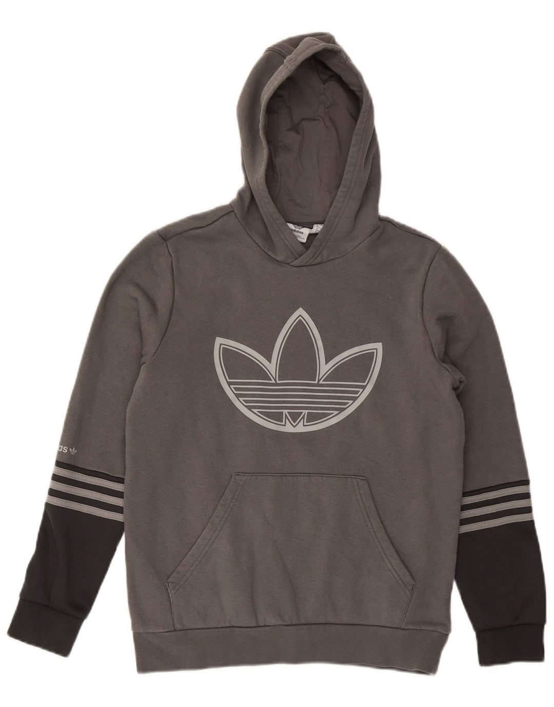 ADIDAS Boys Graphic Hoodie Jumper 14-15 Years Grey Colourblock Cotton Vintage Adidas and Second-Hand Adidas from Messina Hembry 