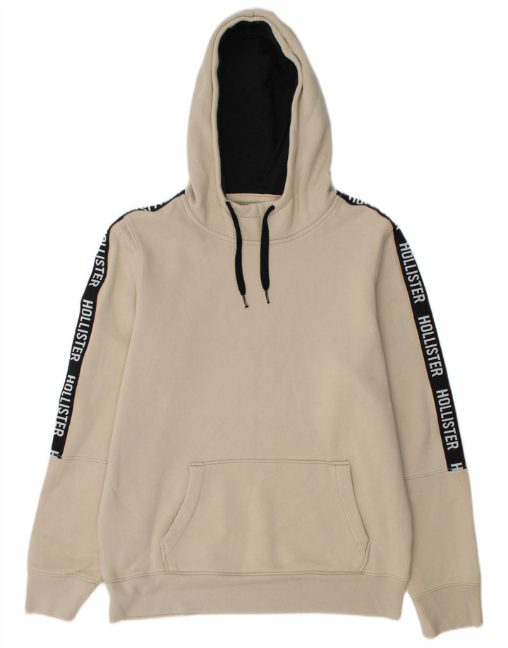 HOLLISTER Męski sweter z kapturem i grafiką, bawełniany, w kolorze średniego beżu