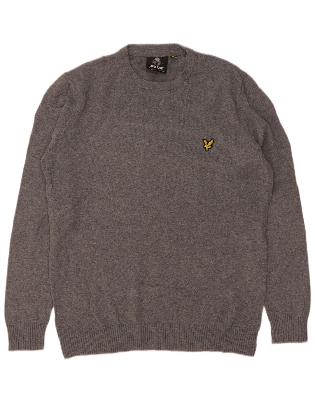 Męski sweter z okrągłym dekoltem Lyle & Scott, mały, szary, bawełniany w plamki