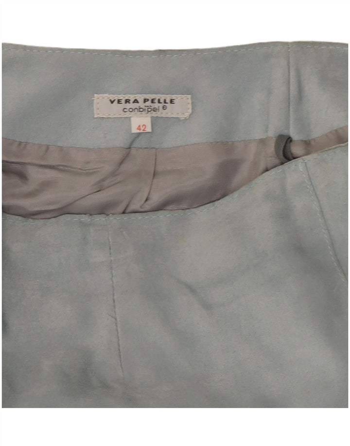 Vintage damska skórzana spódnica IT 42 Medium W27 niebieska skóra
