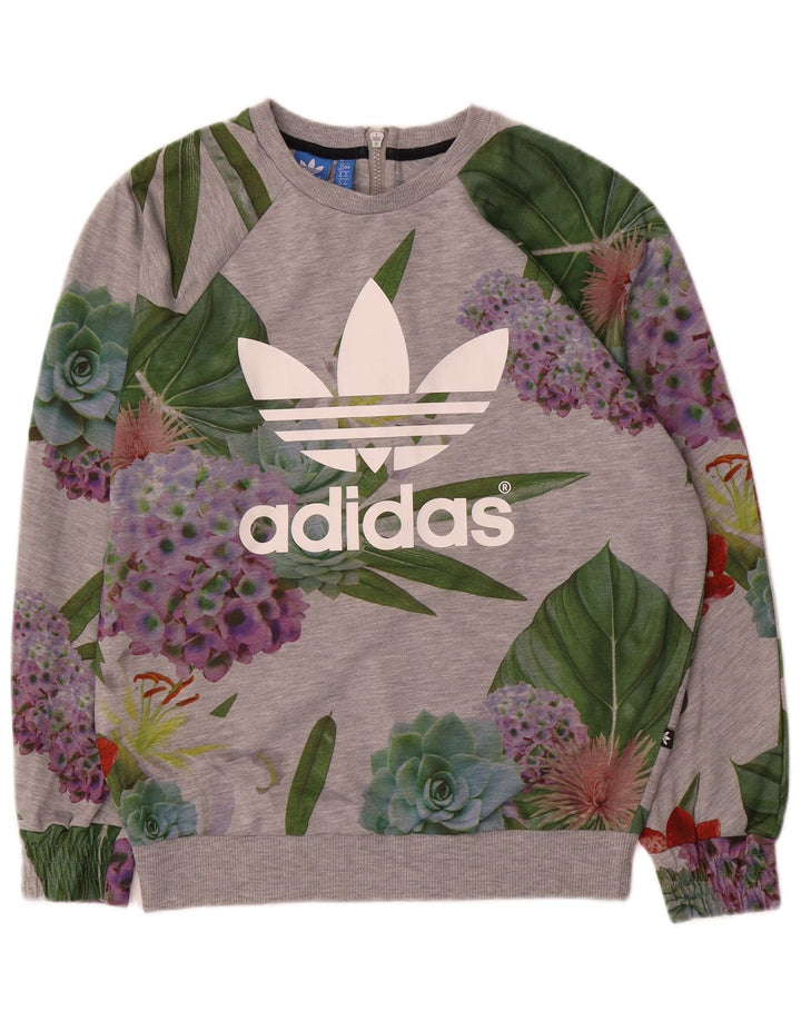Damska bluza Adidas Graphic Oversize Jumper UK 12 Średni szary kwiatowy