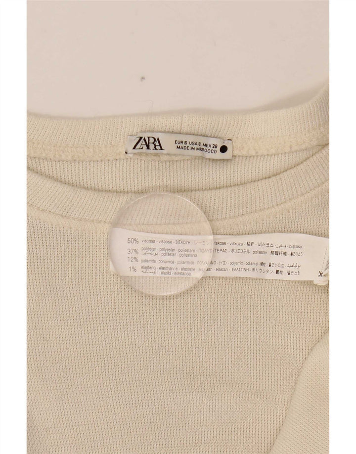 Damski krótki top oversize Zara z długim rękawem UK 10 Small, biała wiskoza