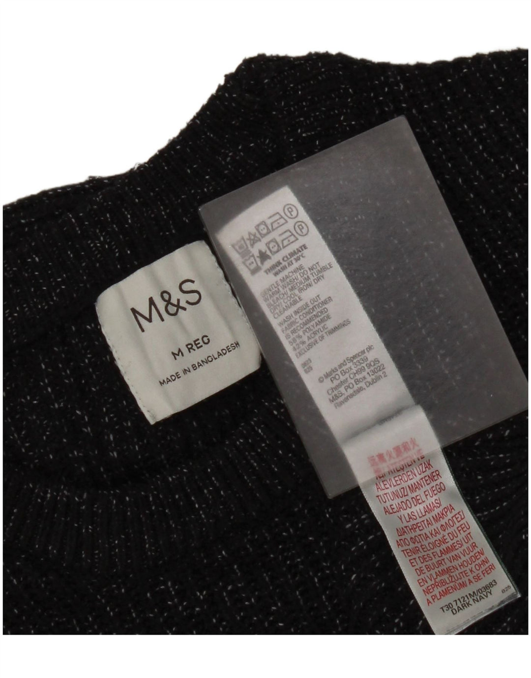Marks & Spencer Męski sweter z okrągłym dekoltem, średni granatowy, nakrapiany