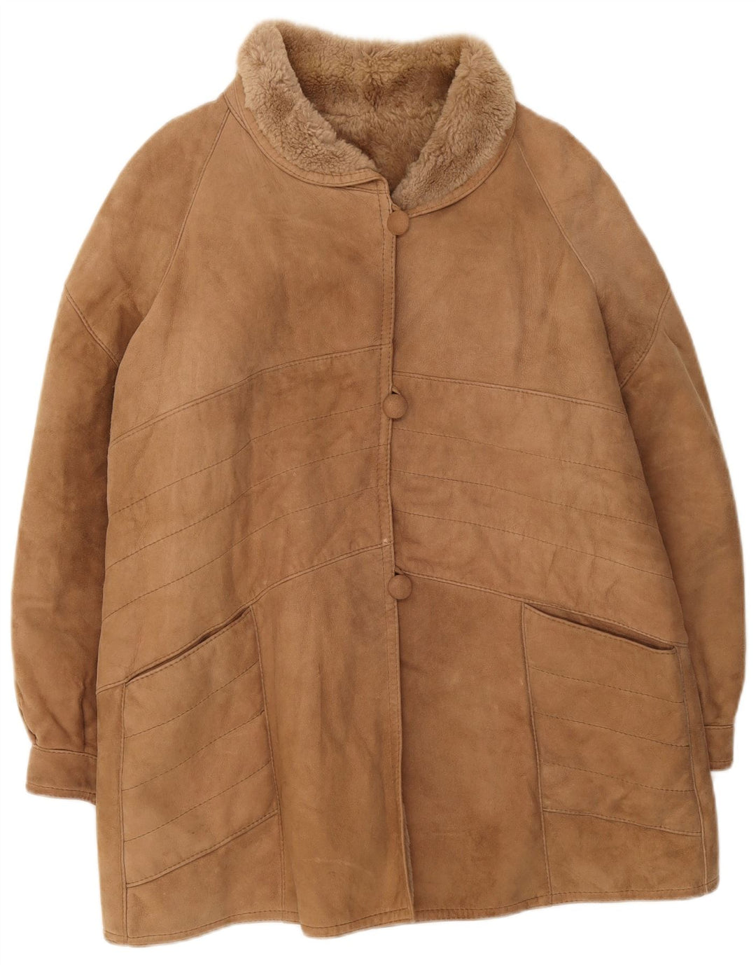Damska kurtka shearling w stylu vintage UK 16, duża, brązowa, zimowa