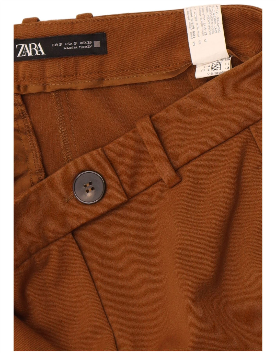 Spodnie damskie Zara Flare Chino, małe W26 L32, brązowe, poliestrowe