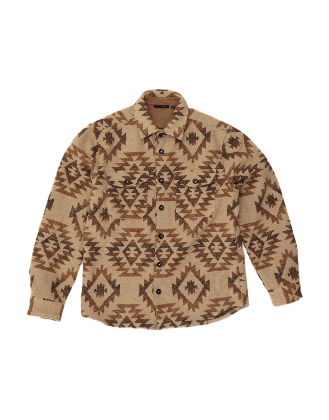 BREAD & BUTTONS Mens Flannel Shirt Medium Beige Ikat Viscose