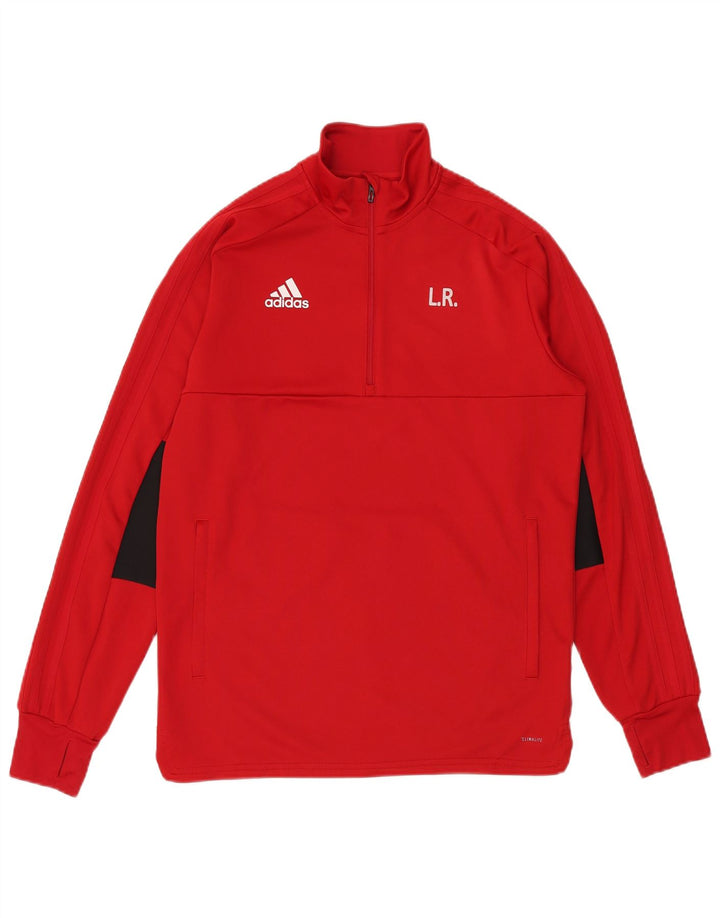 Męski dres Adidas z grafiką i zamkiem błyskawicznym, średni czerwony poliester