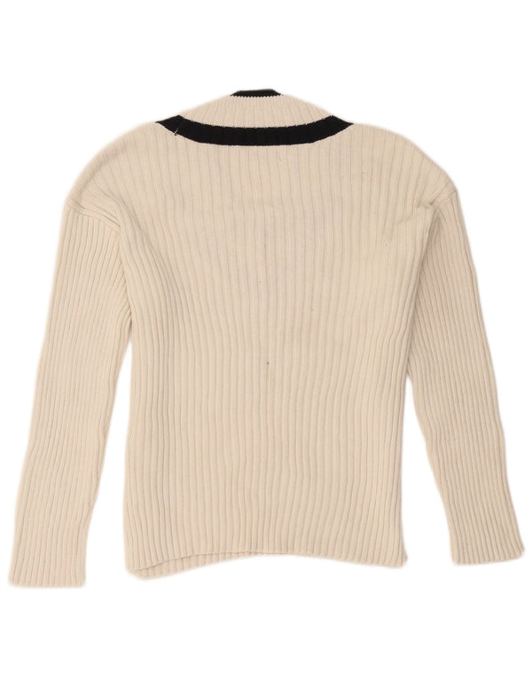 Marks & Spencer Damski sweter z dekoltem w kształcie litery V, UK 14, średni biały, blok kolorów