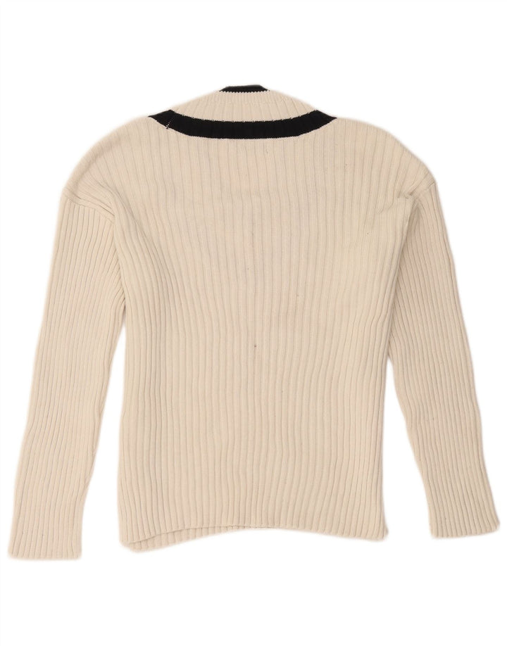 Marks & Spencer Damski sweter z dekoltem w kształcie litery V, UK 14, średni biały, blok kolorów