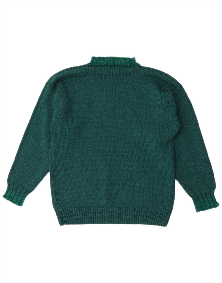 Vintage męski sweter z golfem, średnio zielony, geometryczny