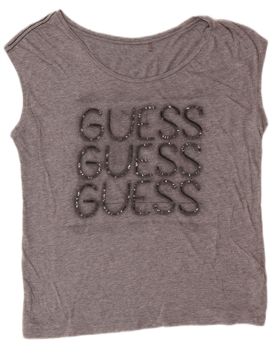 Damska koszulka oversize GUESS z grafiką UK 6 XS, szara bawełna