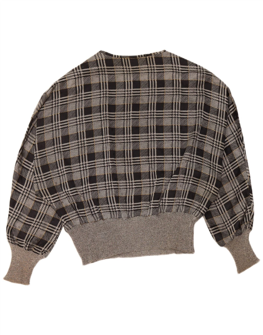 VINTAGE Womens Oversized Long Sleeve Blouse Top UK 18 XL Grey Check