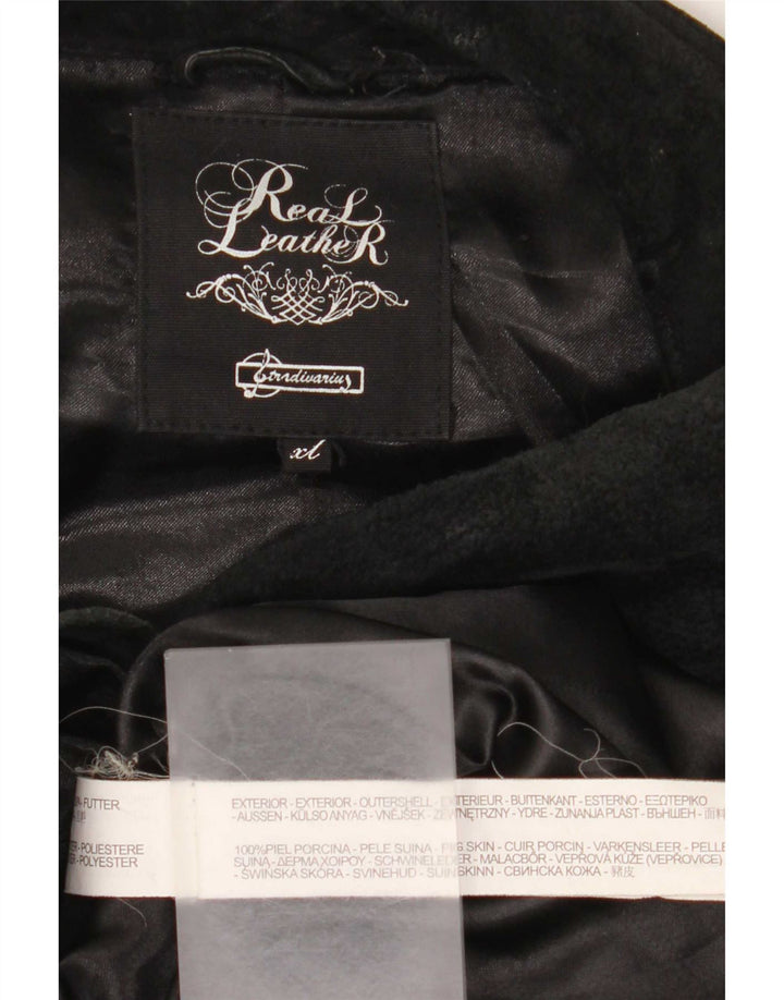 Vintage damski zamszowy płaszcz grochowy UK 18 XL, czarna skóra