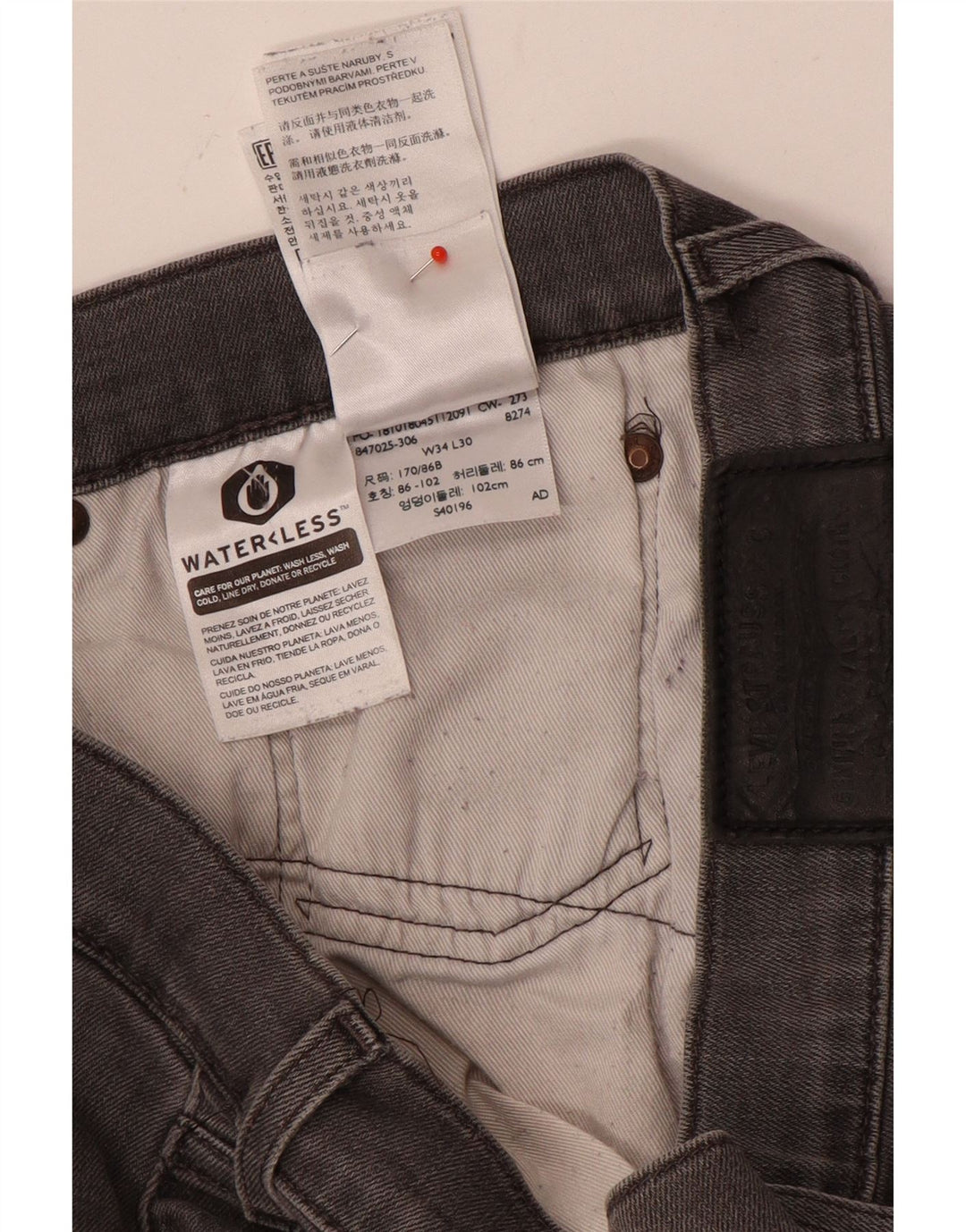 Męskie proste dżinsy Levi's W34 L30 Szara bawełna